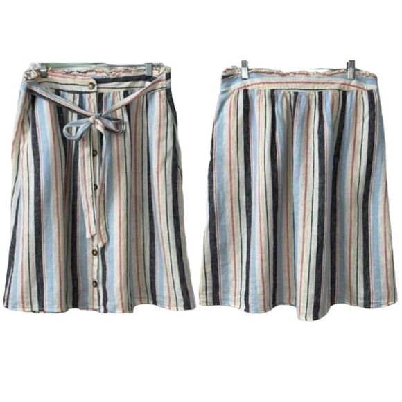 a.n.a Women's Chambray Striped Paperbag Waist Linen Skirt Coastal Grandma 12 - Picture 1 of 11